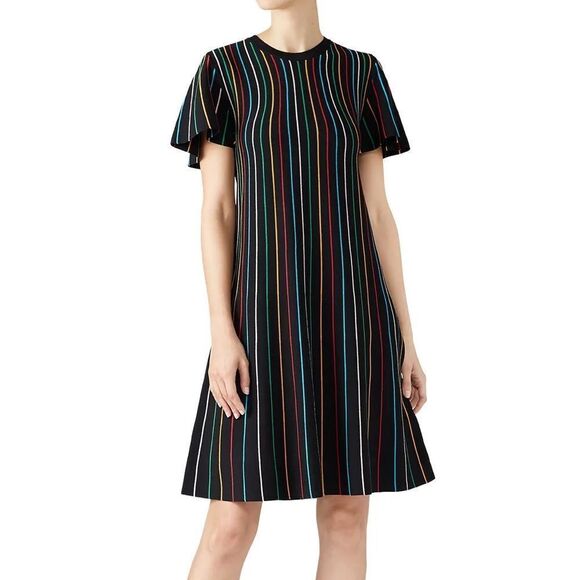 Red Valentino Short Sleeve Black Knit Rainbow Stripe Shift Dress - Picture 1 of 9